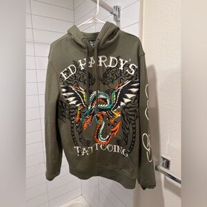 Ed Hardy • Olive Green Dragon Wings Hoodie • Size S